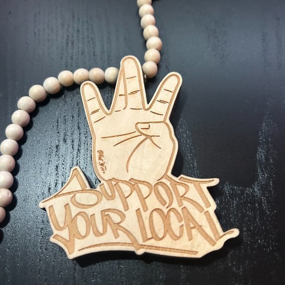 GoodWood NYC Support Your Local Necklace Wooden Pendant Wooden Beaded - Picture 2 of 4